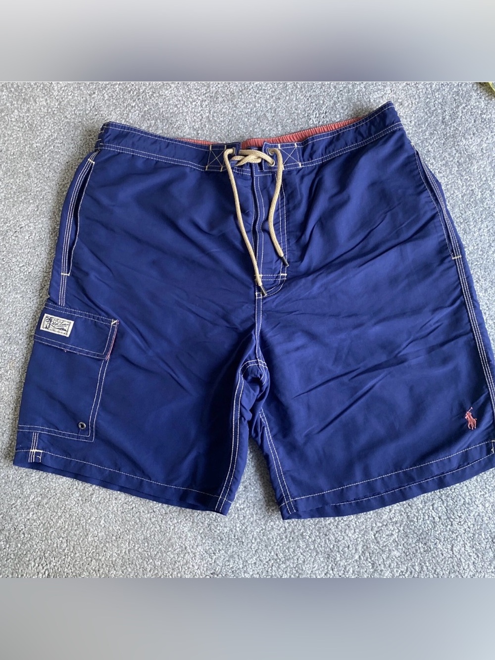 Vintage Polo Ralph Lauren Blue Swim Trunks Shorts Elastic Waist Large